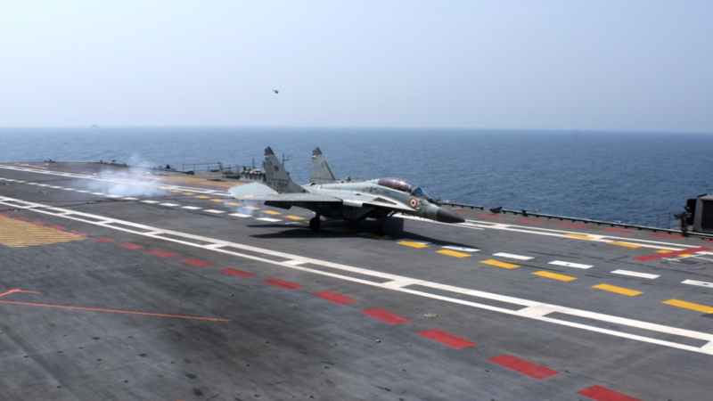 MAIDEN LANDING OF LCA NAVY AND MIG-29K FIGHTER AIRCRAFT ONBOARD INS VIKRANT