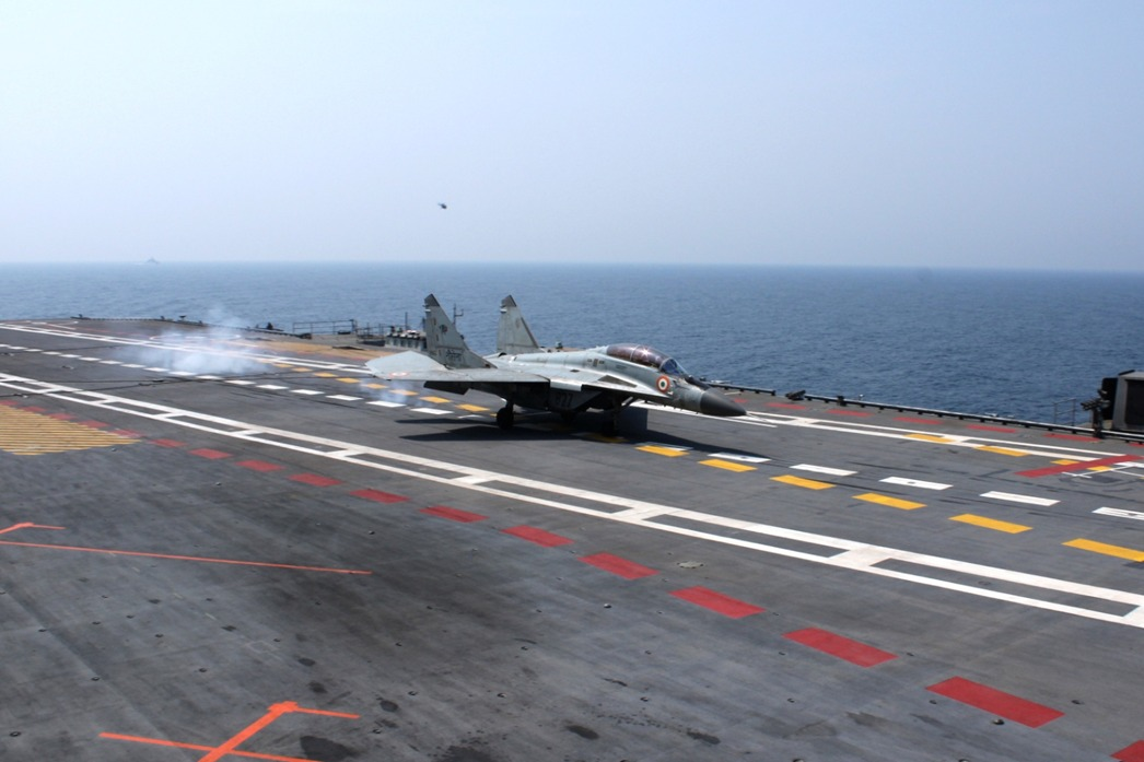 MAIDEN LANDING OF LCA NAVY AND MIG-29K FIGHTER AIRCRAFT ONBOARD INS VIKRANT