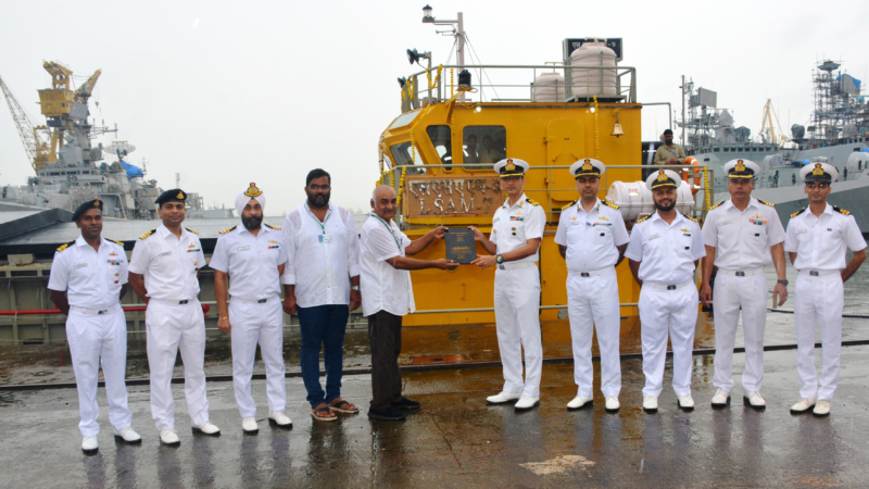 DELIVERY OF FIRST MCA BARGE, LSAM 7 (YARD 75) AT INS TUNIR, MUMBAI