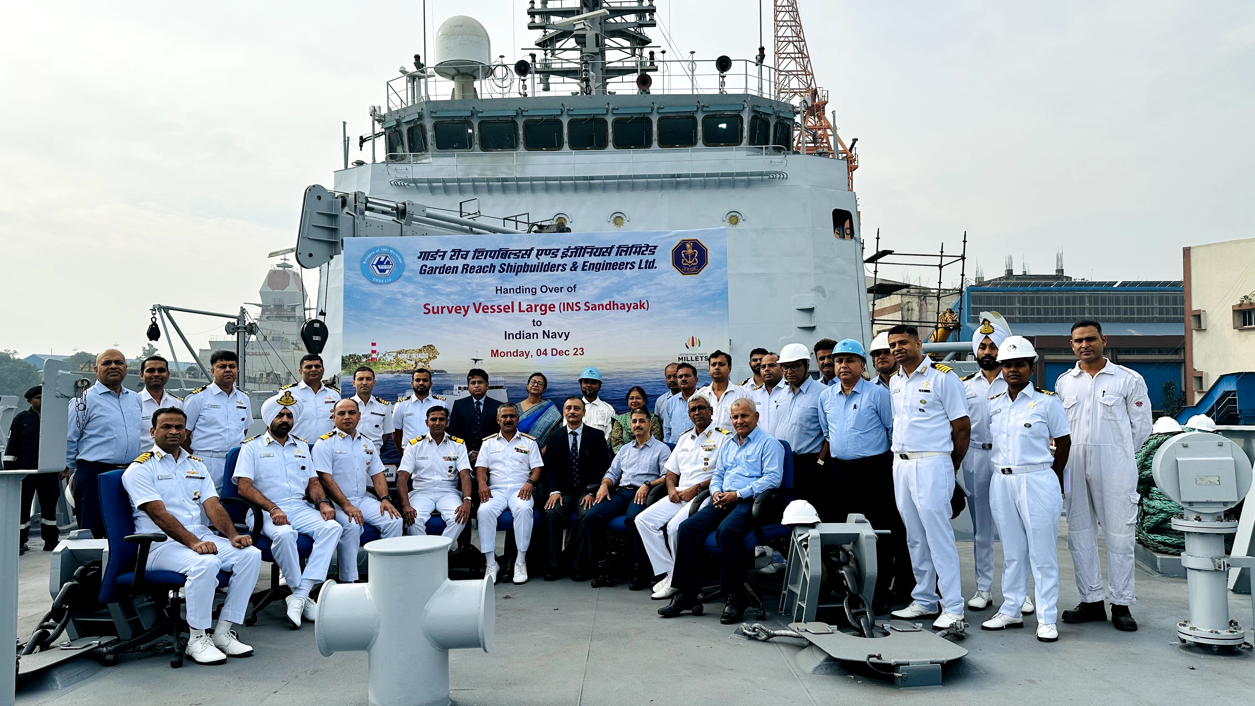 FIRST SHIP OF SURVEY VESSEL (LARGE) SANDHAYAK DELIVERED TO INDIAN NAVY