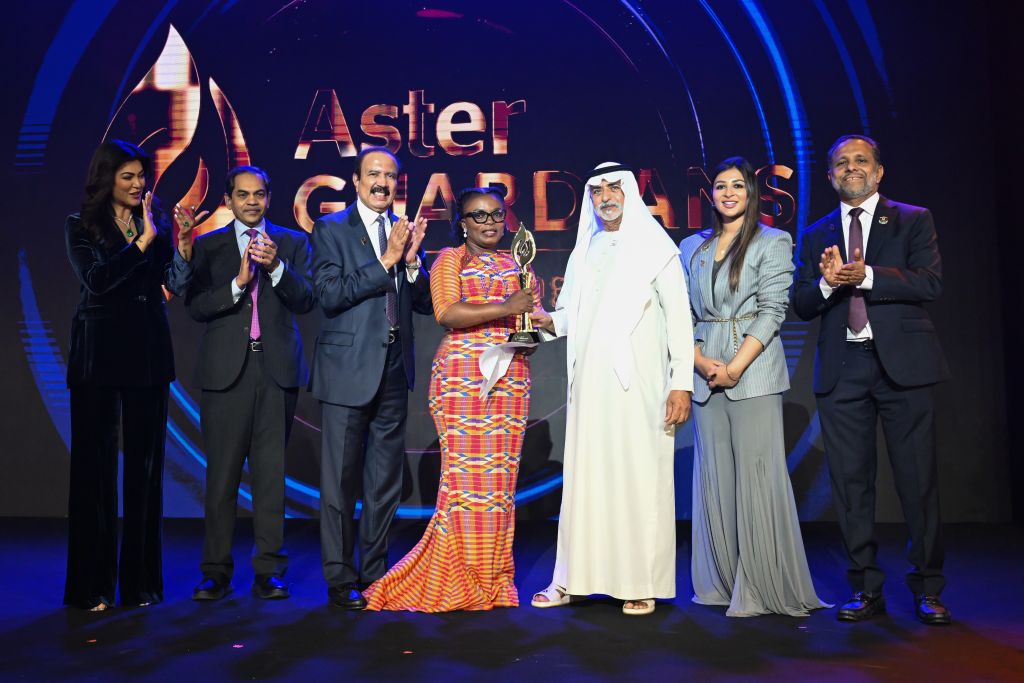 HE Sheikh Nahyan bin Mabarak Al Nahyan awards Nurse Naomi Oyoe Ohene Oti from Ghana the winner of Aster Guardians Global Nursing Award 2025 worth USD 250,000