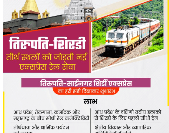 Tirupati and Shirdi are now connected by a direct train