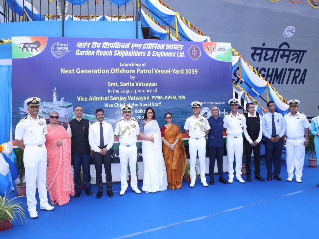 Indian Navy’s Next-Generation Offshore Patrol Vessel ‘Sanghmitra’ Launched at GRSE Kolkata