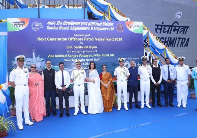 Indian Navy’s Next-Generation Offshore Patrol Vessel ‘Sanghmitra’ Launched at GRSE Kolkata
